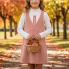 Conjunto Infantil Feminino Salopete Rosa em Veludo + Blusa Gola Alta - Carinhoso