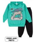Conjunto Infantil Feminino Verde Jade Preto Moletom Flanelado