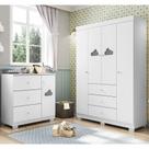 Conjunto Infantil Guarda Roupa 4 Portas e Cômoda Duda 100% MDF Branco Brilho - Sallar Home