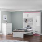 Conjunto Infantil Guarda-Roupa com cama Lisboa 4 Portas e 3 Gavetas com Cômoda Carla 4 Gavetas Branco/Rosa Conjunto Infantil Guarda-Roupa com cama Lisboa 4 Portas e 3 Gavetas com Cômoda Carla 4 Gavetas Branco/Rosa