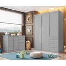 Conjunto Infantil Guarda Roupa e Cômoda Jade 100% MDF Cinza Semi Brilho - Sallar Home Conjunto Infantil Guarda Roupa e Cômoda Jade 100% MDF Cinza Semi Brilho - Sallar Home