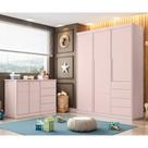 Conjunto Infantil Guarda Roupa e Cômoda Jade 100% MDF Rose Semi Brilho - Sallar Home