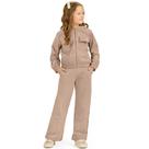 Conjunto Infantil Inverno Menina Jaqueta Cotelê Com Capuz Pelos E Calça Wide Leg Moletom - Angerô