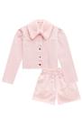 Conjunto Infantil Jaqueta c/Gola Pelo Removível e Shorts em Sarja Pérolas Princess by Infanti Conjunto Infantil Jaqueta c/Gola Pelo Removível e Shorts em Sarja Pérolas Princess by Infanti