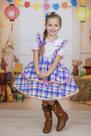 Conjunto Infantil Junino Camisa e Salopete Xadrez Rosa e Azul
