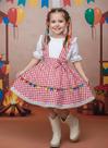 Conjunto Infantil Junino Salopete Branca com Saia Xadrez Vermelho