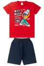 Conjunto Infantil Juvenil Menino Verão Camiseta Manga em Meia Malha e Bermuda Moletinho com Elástico