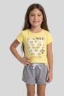 Conjunto Infantil Juvenil Roupa Menina Verão Blusa Estampa Coração Shorts Confortável Listras