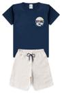 Conjunto Infantil Juvenil Verão Menino Camiseta 100 Algodão Bermuda Confortável Com Elástico