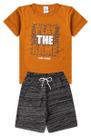 Conjunto Infantil Juvenil Verão Menino Camiseta Manga Curta Play de Game Bermuda Confortável Moletinho