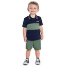 Conjunto Infantil Kyly Camisa Polo Algodão Bermuda Moletom Leve Marinho/Verde