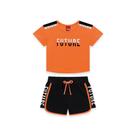 Conjunto Infantil Kyly Feminino Blusa Meia Malha Maga Curta + Short Moletom Sem Felpa