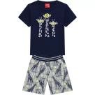 Conjunto Infantil Kyly Masculino Camiseta Camisa Girafa Com Bermuda Em Moletom Verão Meia Malha