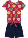 Conjunto Infantil Kyly Menina Blusa Manga Curta Frutas Com Short Moletom Criança Bebê