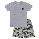 Conjunto infantil m/c cata vento camiseta meia malha + bermuda molecottom camuflada
