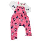 Conjunto infantil m/l abrange jardineira estampada ursinho + blusa