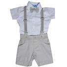 Conjunto Infantil Masculino Batizado para Bebê Camisa Bermuda Esporte Fino Suspensório Gravata 26001