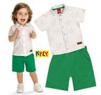 Conjunto infantil Masculino Camisa + Bermuda Moletinho Folhagens Kyly
