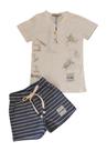 Conjunto Infantil Masculino Camiseta Meia Malha Linho e Bermuda Tecido IoLuig!