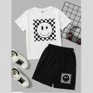 Conjunto Infantil Masculino Estampa Carinha Xadrez 376 Modinha Look Passeio Escola Família Presente