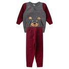 Conjunto Infantil Masculino Inverno 1 a 3 Anos Boucle Casaco com Bordado Interativo e Calça Com Elás