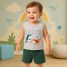 Conjunto Infantil Masculino Regata e Bermuda em Moletom Sem Felpa Leve KYLY 1001056