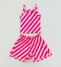 Conjunto Infantil Menina Bimbi Cropped Listrado Rosa E Branco Com Shorts Combinando