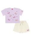 Conjunto Infantil Menina Blusa Boxy E Short Borboletas E Pompom Lilás E Off White Cinti