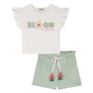 Conjunto Infantil Menina Blusa Boxy Off White e Shorts Verde Kukiê
