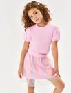 Conjunto Infantil Menina Blusa Cropped E Saia Em Tule Rosa Cinti