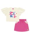 Conjunto Infantil Menina Blusa Cropped E Short-Saia Natural E Rosa Cinti Conjunto Infantil Menina Blusa Cropped E Short-Saia Natural E Rosa Cinti