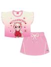 Conjunto Infantil Menina Blusa Cropped E Shorts-Saia Strawberry Off White E Rosa Cinti Conjunto Infantil Menina Blusa Cropped E Shorts-Saia Strawberry Off White E Rosa Cinti