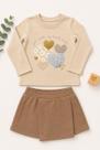 Conjunto Infantil Menina Blusa e Short Saia Coração Cor:BegeTamanho:8