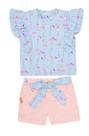 Conjunto Infantil Menina Blusa Manga Curta e Short Linho Aconchego