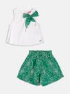 Conjunto Infantil Menina Blusa Off White/Shorts Bordado Momi