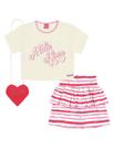 Conjunto Infantil Menina Blusa, Saia-Short E Bolsa Coração Natural E Rosa Cinti Conjunto Infantil Menina Blusa, Saia-Short E Bolsa Coração Natural E Rosa Cinti