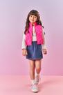 Conjunto Infantil Menina Blusa, Short-Saia E Colete Rosa Neon Mundo Cinti