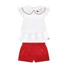 Conjunto Infantil Menina Blusa/Shorts Branco/Vermelho Somnii