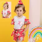 Conjunto Infantil Menina Blusa + Shorts Tactel Estampa 7366 Conjunto Infantil Menina Blusa + Shorts Tactel Estampa 7366