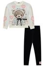 Conjunto Infantil Menina Blusão E Calça Legging Preta Molecotton Cute Kukiê Moda Inverno