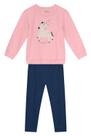Conjunto infantil menina bordado de unicórnio Brandili Rosa