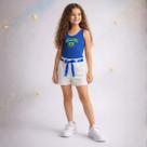 Conjunto Infantil Menina Brasil Copa Body e Shorts Azul Branco Verde Amarelo