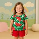Conjunto Infantil Menina Camiseta Estampa de Melancia com Short Vermelho Kyly 1001013