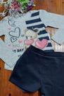 Conjunto infantil menina de short saia e blusa de urso Kukiê