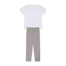Conjunto Infantil Menina Em Cotton, Blusa Básica Branca E Legging Cinza