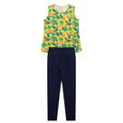 Conjunto Infantil Menina Em Cotton, Regata Amarela E Legging Azul Marinho