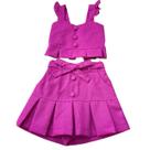 conjunto infantil menina em linho short saia e cropped