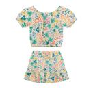 Conjunto Infantil Menina Em Viscose, Blusa Ciganinha E Saia Com Cadarço Funcional - Off-White