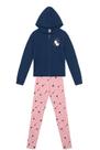 Conjunto infantil menina florido com pompom Brandili Azul
