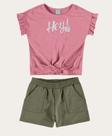 Conjunto Infantil Menina Hey Blusa em Meia Malha Shorts em Moletom com Brilho - Malwee Kids Conjunto Infantil Menina Hey Blusa em Meia Malha Shorts em Moletom com Brilho - Malwee Kids